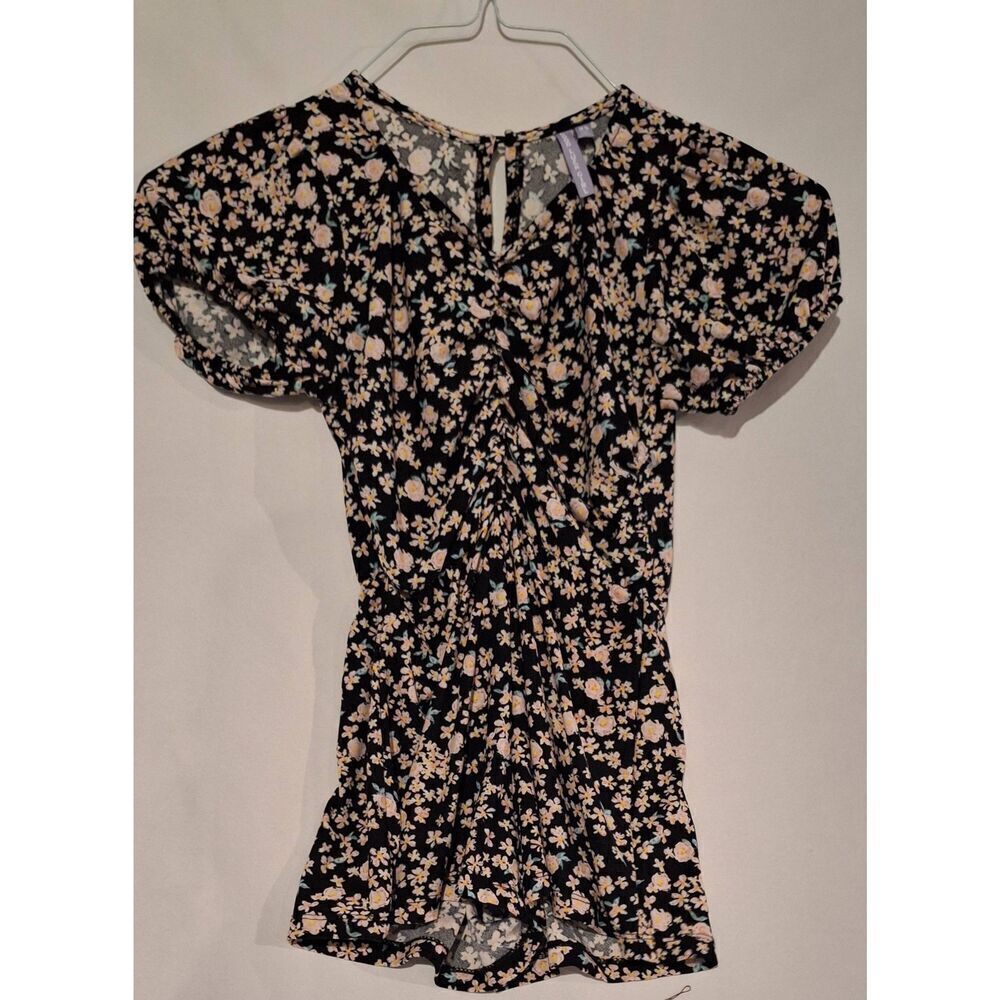 Nordstroms Good Luck Girl Black Ruched Floral Short Sleeve Blouse Kids XS‎ NWOT